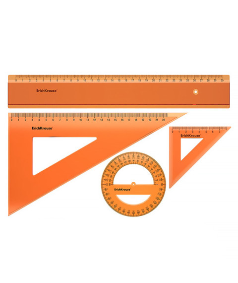 Set de rigle din plastic Erich Krause Neon 4 elemente(rigla 30 cm), portocaliu
