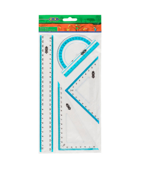 Set rigle p/u desen liniar Zi-Bi, 4 elemente, rigla 25cm, raportor,2 unghiuri, art ZB.5681 Set rigle p/u desen liniar Zi-Bi, 4 elemente, rigla 25cm, raportor,2 unghiuri, art ZB.5681