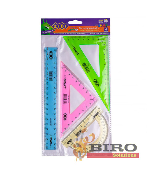 Set rigle pentru desen liniar, 4 elemente, rigla 20 cm, raportor, 2 unghiuri