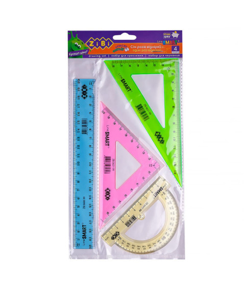 Set rigle pentru desen liniar, 4 elemente, rigla 20 cm, raportor, 2 unghiuri