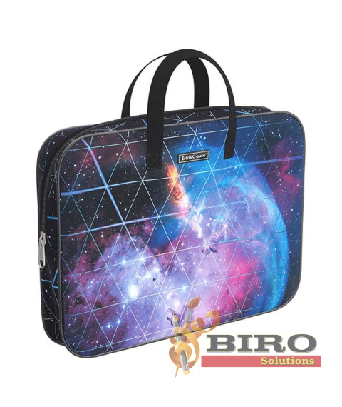 Servieta port-desen cu fermoar, textil, ErichKrause Blue Stardust, A4+