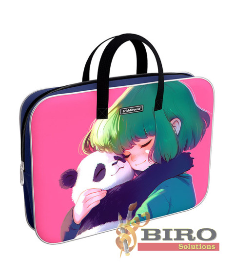 Servieta port-desen cu fermoar, textil, ErichKrause Panda Hugs, A4+