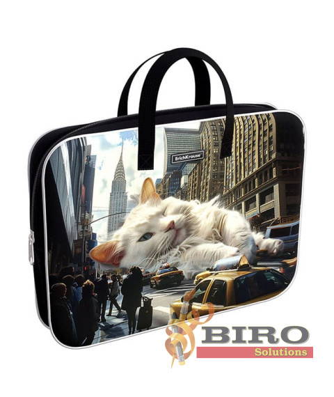 Servieta port-desen cu fermoar, textil, ErichKrause Big City Cats, A4+