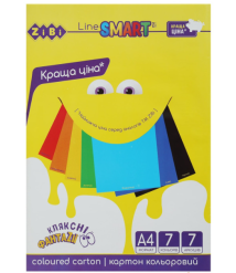 Carton colorat SMART LINE, A4, 7 culori - 7 foi, 200g/m2 ZIBI
