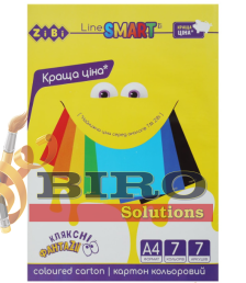 Carton colorat SMART LINE, A4, 7 culori - 7 foi, 200g/m2 ZIBI