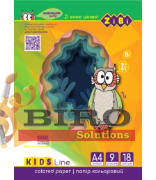 Hîrtie colorată, cu o singură față A4, 18 foi, 9 culori, ZIBI