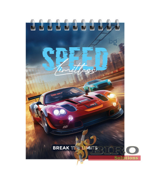 Blocnotes A6 cu spirală orizontală, 40 foi, pătrățele, BG „Supercar”