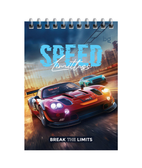 Blocnotes A6 cu spirală orizontală, 40 foi, pătrățele, BG „Supercar”