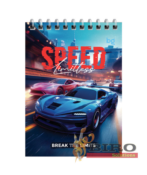 Blocnotes A6 cu spirală orizontală, 40 foi, pătrățele, BG „Supercar”
