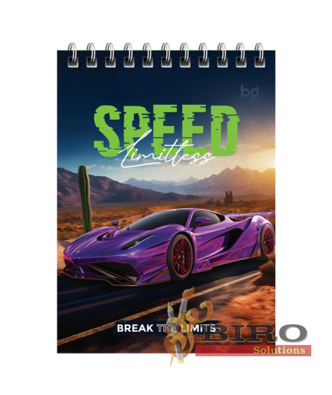 Blocnotes A6 cu spirală orizontală, 40 foi, pătrățele, BG „Supercar”