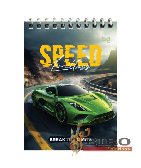 Blocnotes A6 cu spirală orizontală, 40 foi, pătrățele, BG „Supercar”