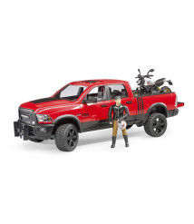 Vehicul de teren RAM 2500 cu motocicletă Scrambler Ducati Desert Sled și figurină șofer