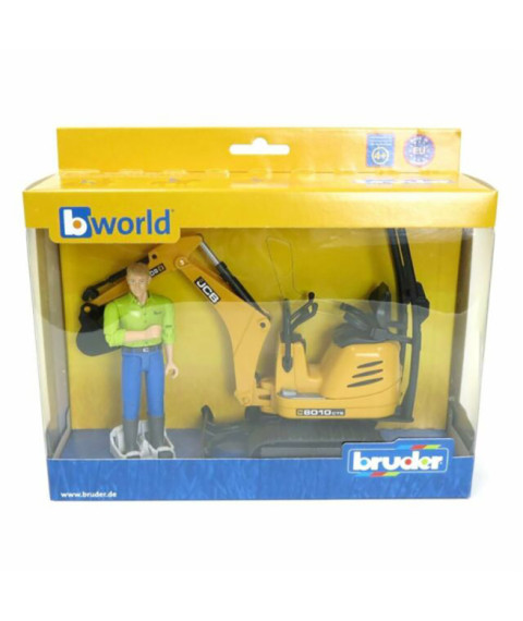 Mini-excavator JCB cu figurină muncitor