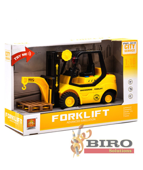 Masina cu inertie 1:16 "Forklift w/ 2 cartons" (lumini,sunete)
