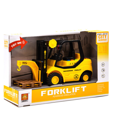Masina cu inertie 1:16 "Forklift w/ 2 cartons" (lumini,sunete)