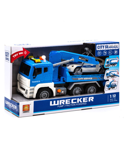 Evacuator cu inertie "Wrecker Truck" albastru (lumini,sunete)
