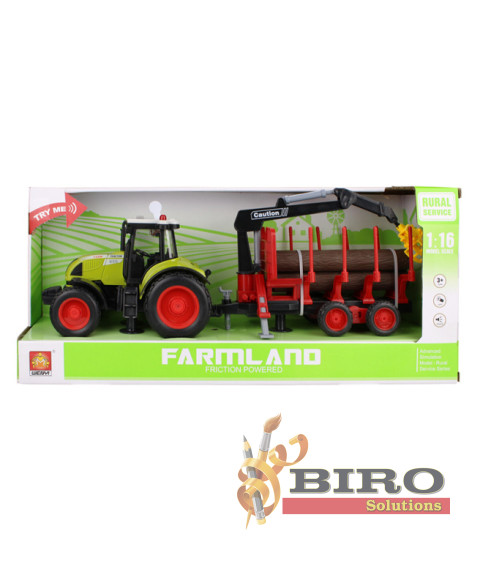 Tractor cu inerție 1:16 "Trailered Farm Tractor" (lumini, sunete)