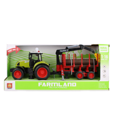 Tractor cu inerție 1:16 "Trailered Farm Tractor" (lumini, sunete)