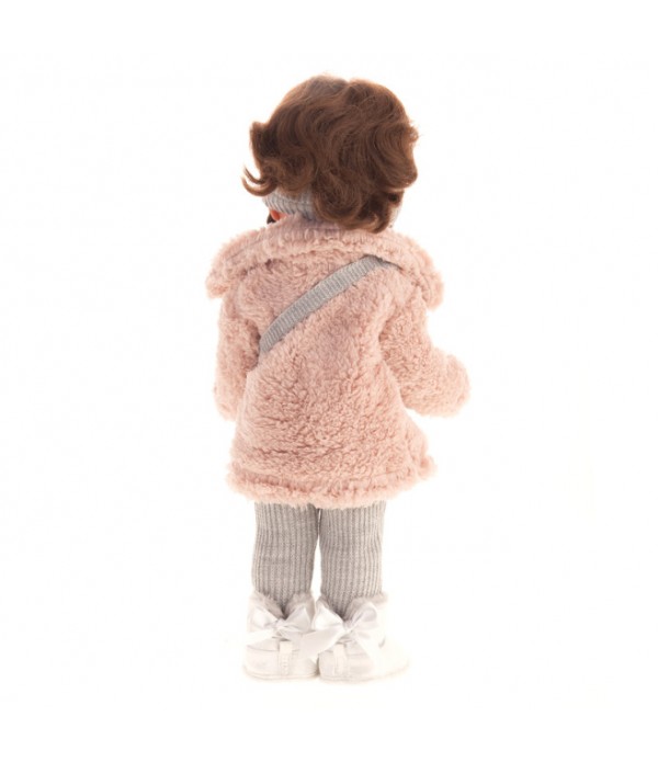 Păpușa Bella în haine gri-roz călduroase cu poșeta, cod 48306