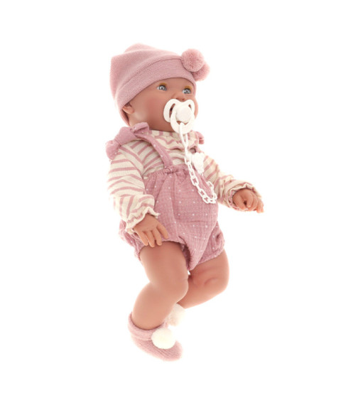 Păpușa bebeluș Mia Pipi in haine roz, cu plapuma 42 cm