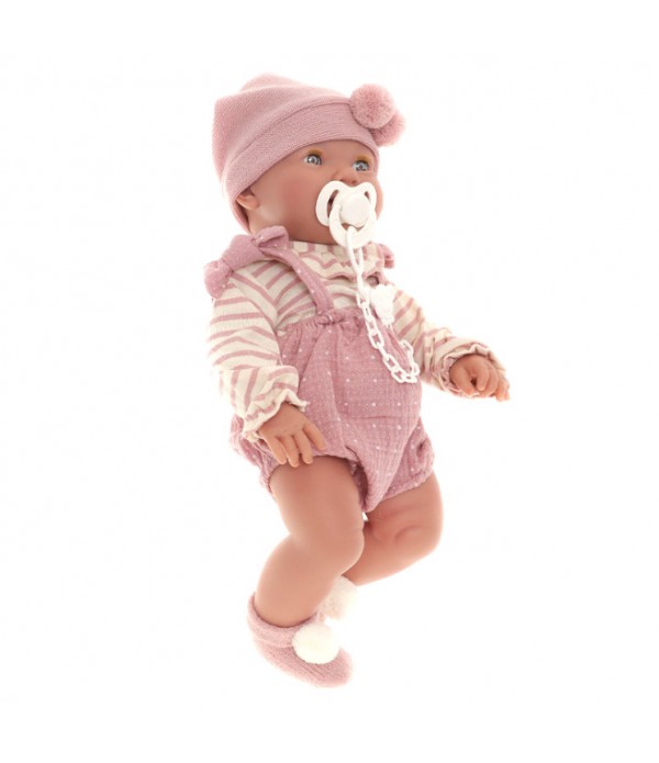Păpușa bebeluș Mia Pipi in haine roz, cu plapuma 42 cm