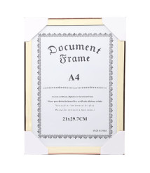 Ramă foto A4, din plastic, albă cu margine aurie