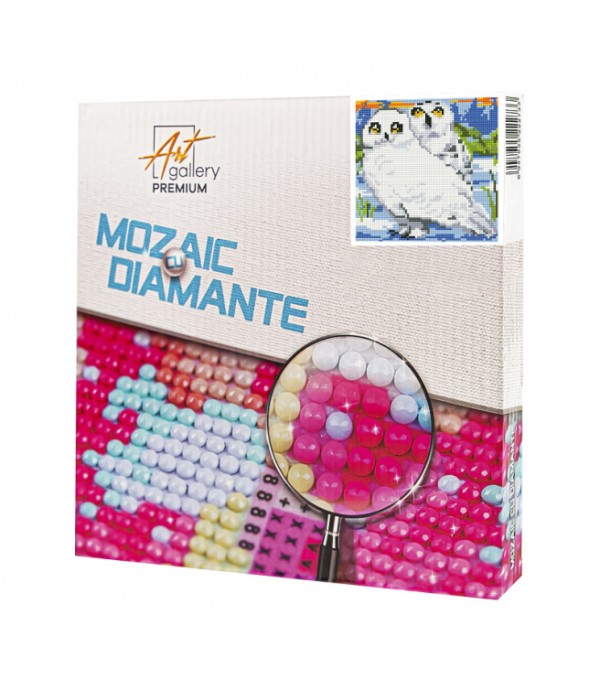 Mozaic cu diamante 20x20 cm Bufnițe albe