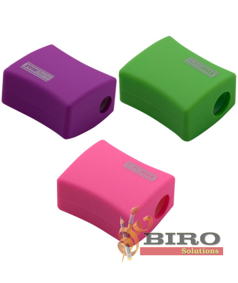 Ascuțitoare cu container, dublă, ALFA RUBBER TOUCH, corp din plastic asortat, BUROMAX