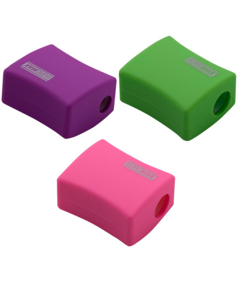 Ascuțitoare cu container, dublă, ALFA RUBBER TOUCH, corp din plastic asortat, BUROMAX