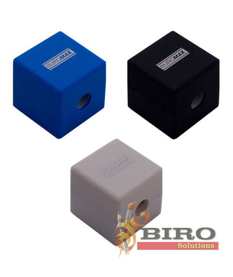 Ascuțitoare cu container, CUBE, RUBBER TOUCH, 1 orificiu, corp din plastic asortat, BUROMAX