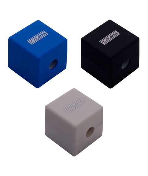 Ascuțitoare cu container, CUBE, RUBBER TOUCH, 1 orificiu, corp din plastic asortat, BUROMAX