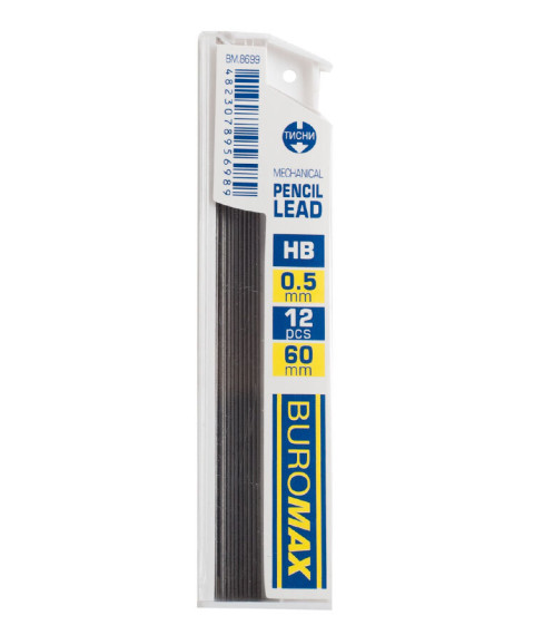 Mine pentru creion mecanic, HB, 0,5 mm, 12 buc., BUROMAX