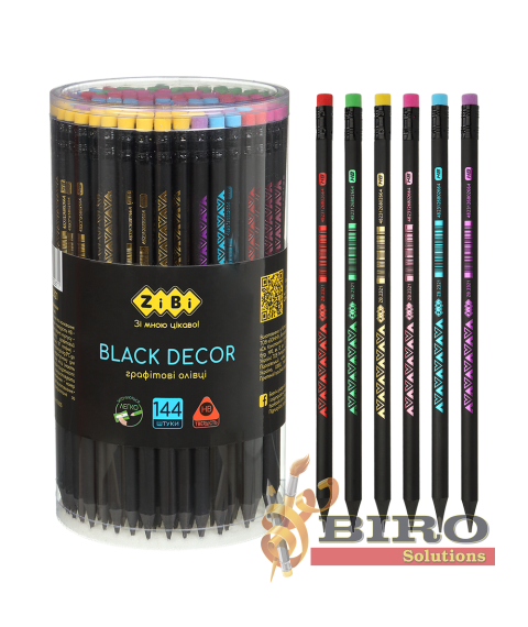 Creion simplu triunghiular HB, BLACK DECOR, cu radieră