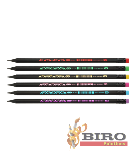 Creion simplu triunghiular HB, BLACK DECOR, cu radieră