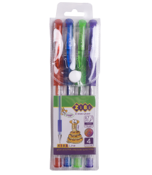 Set de 4 pixuri gel GLITTER (cu sclipici) în penar plastic, KIDS Line