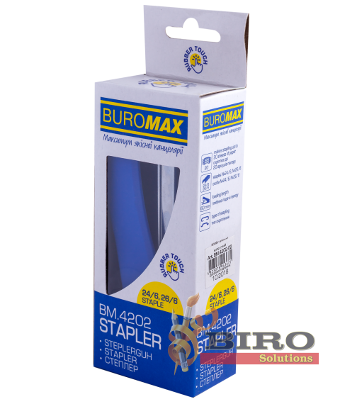 Capsator, RUBBER TOUCH, 20 foi, (capse nr. 24; 26), 127x54x33 mm, albastru
