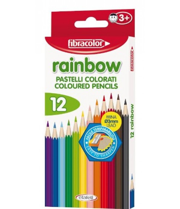 Creioane colorate 12 cul. cu ascuțitoare Rainbow, Fibracolor