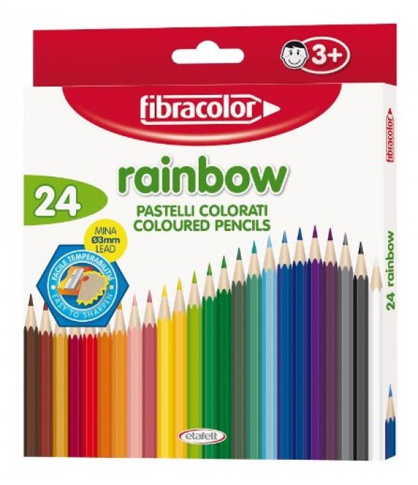 Creioane colorate 24 cul. cu ascuțitoare Raindow, Fibracolor