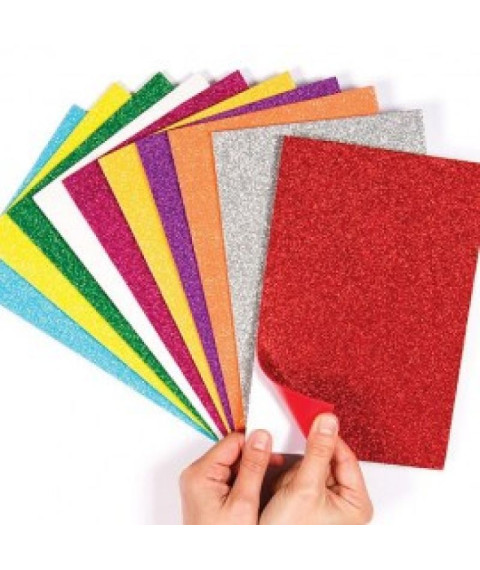 Foamiran A4 cu sclipici, autoadeziva, set 10 culori, 2 mm, CH-4