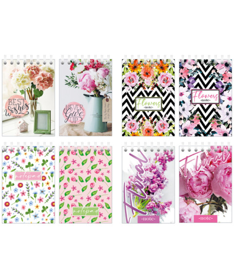 Blocnotes A7, cu spirală orizontală, 40 foi, pătrățele, BG "Floral"