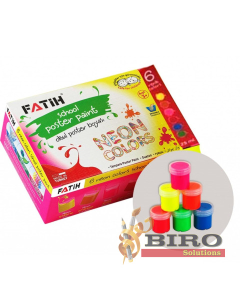 Guașă pentru degețele 6 culori neon, 25 ml., FATIH 