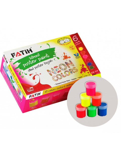 Guașă pentru degețele 6 culori neon, 25 ml., FATIH 