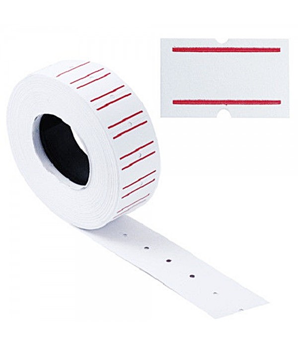 Etichete autoadezive pentru  marcator 21 x 12 mm. alb cu  linie roșie, 1000 buc/rola