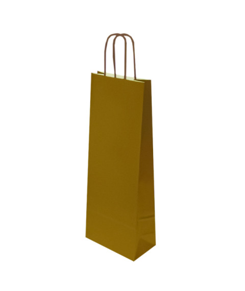Pungă kraft pentru sticle, auriu, 14x9x40 cm
