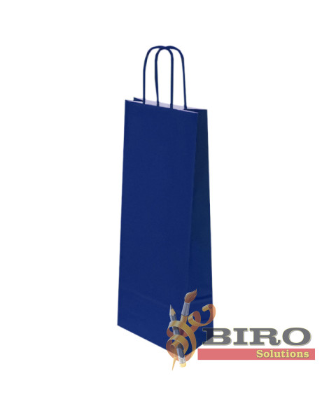 Pungă kraft pentru sticle, albastră, 14x9x40 cm