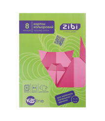 Carton colorat dublu A4, 8 foi, 8 culori, 215 g/m² ZIBI