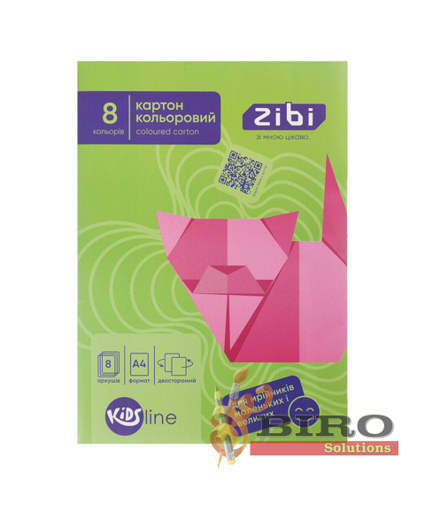 Carton colorat dublu A4, 8 foi, 8 culori, 215 g/m² ZIBI