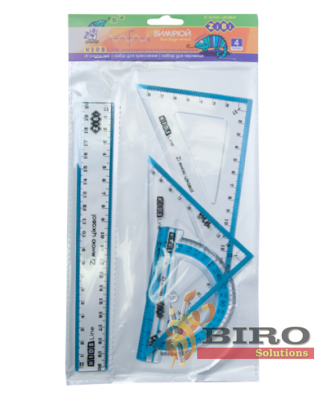 Set rigle Kids Line, 4 elemente: rigla 20cm, raportor,2 echere