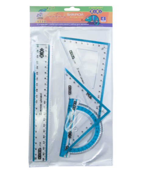 Set rigle Kids Line, 4 elemente: rigla 20cm, raportor,2 echere