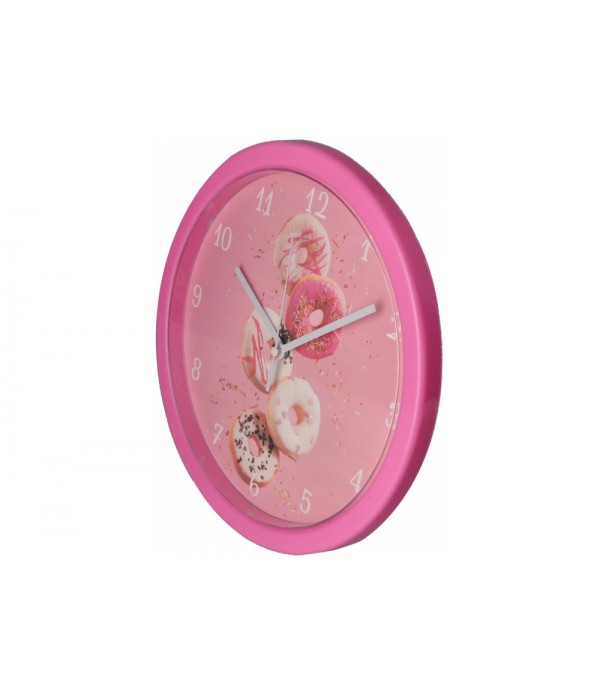 Ceas de perete din plastic Optima DONUT, roz